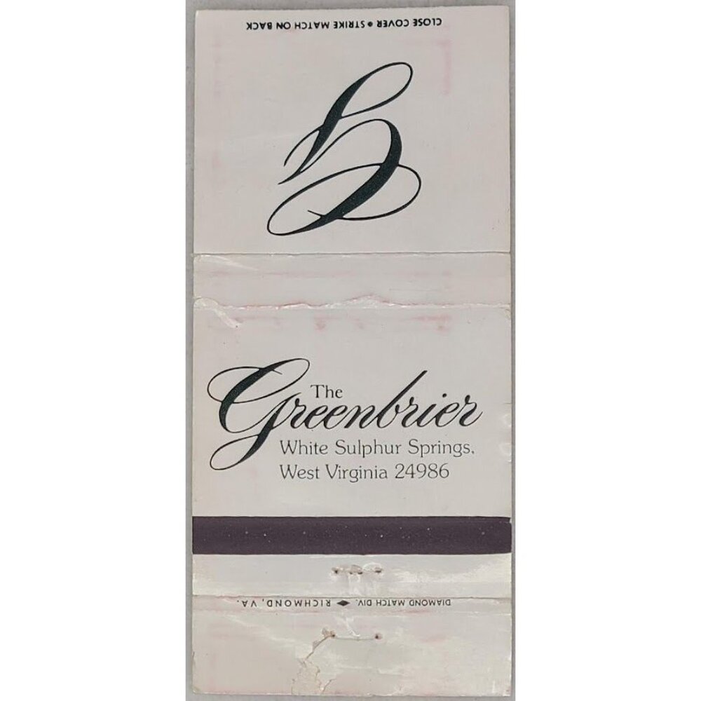 Vintage Matchbook Cover The Greenbrier White Sulphur Springs West Virginia WV